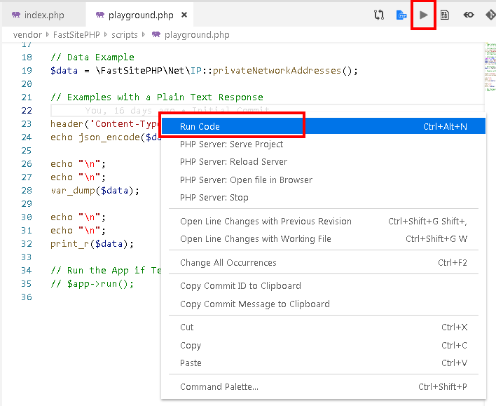 FastSitePHP Use Visual Studio Code For PHP Development