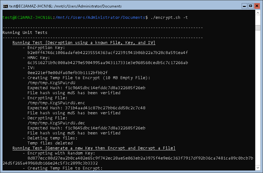 Encrypt Bash Script Unit Tests