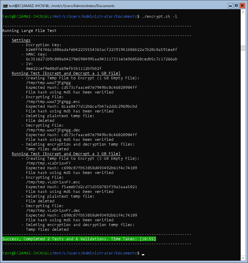 Encrypt Bash Script Large File Tests