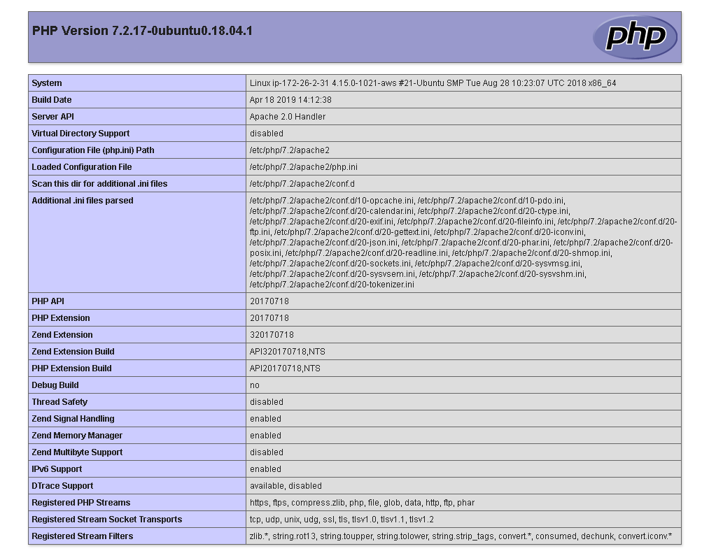 Veja a Página de Informações do PHP