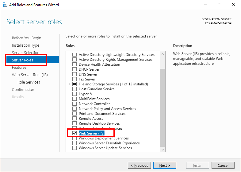 Windows Server Manager - Select IIS