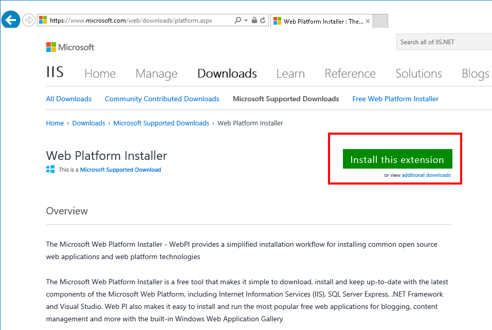 Microsoft Web Platform Installer Website