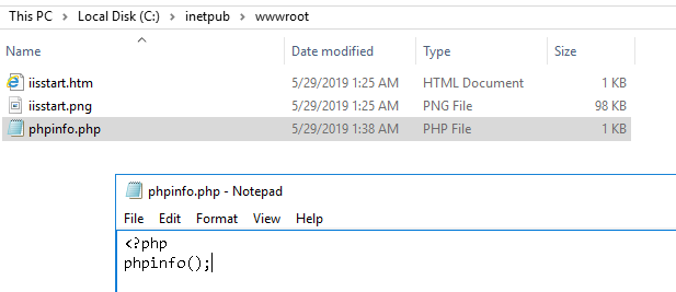 IIS Create phpinfo File in wwwroot