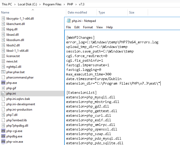 Windows PHP Config Folder and INI File